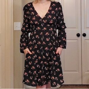 Xhilaration Floral Boho Cottagecore Long Sleeve V-Neck Dress